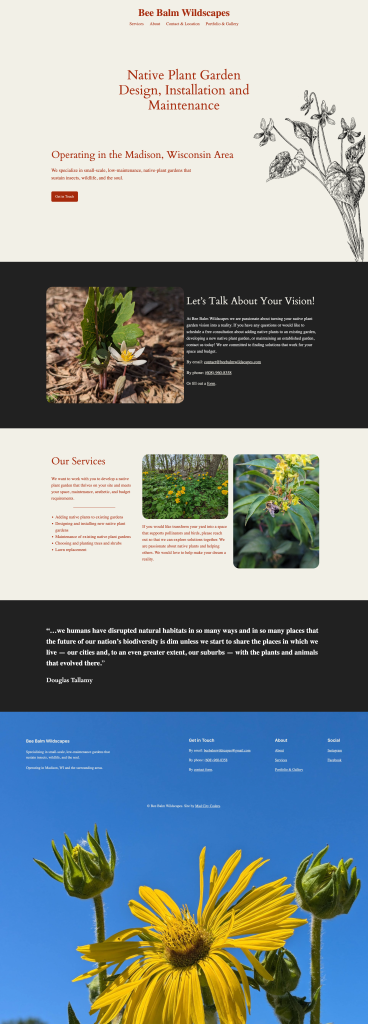 A screenshot of the Bee Balm Wildscapes website