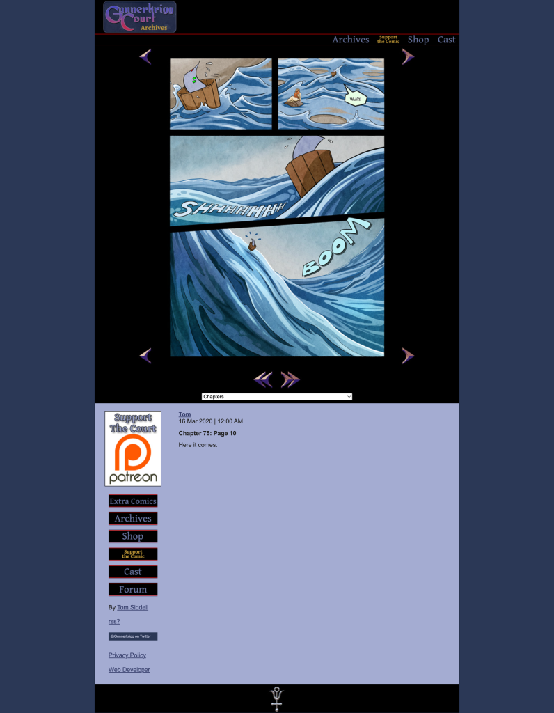 A screenshot of part of the Gunnerkrigg Court website